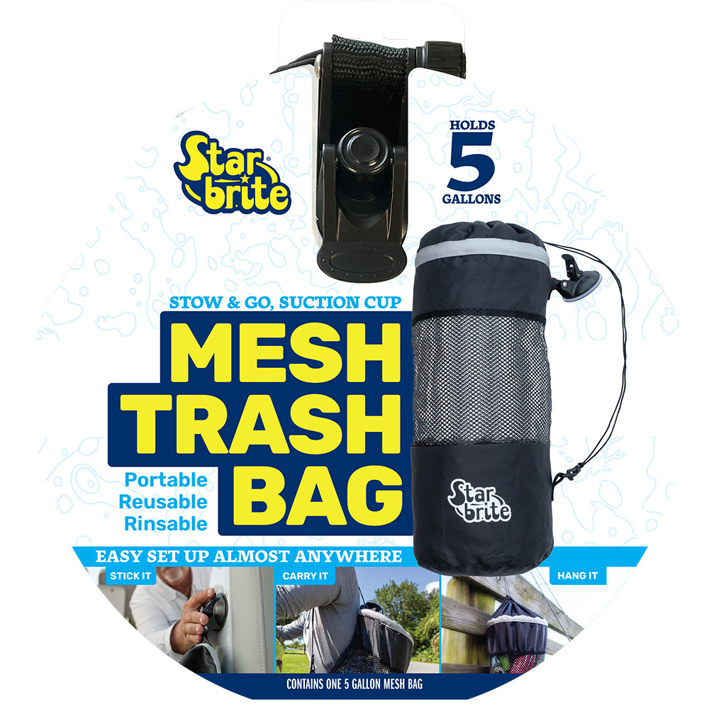 Star brite Mesh Trash Bag w/Locking Suction Cup & Litter Guard Cinch Tie - 5 Gallons